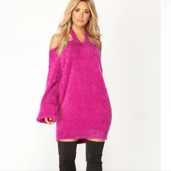 Sexy Cute Lilac Fuzzy Long Sleeve Halter Sweater New w/ Tags - Size M/L - Picture 2 of 16